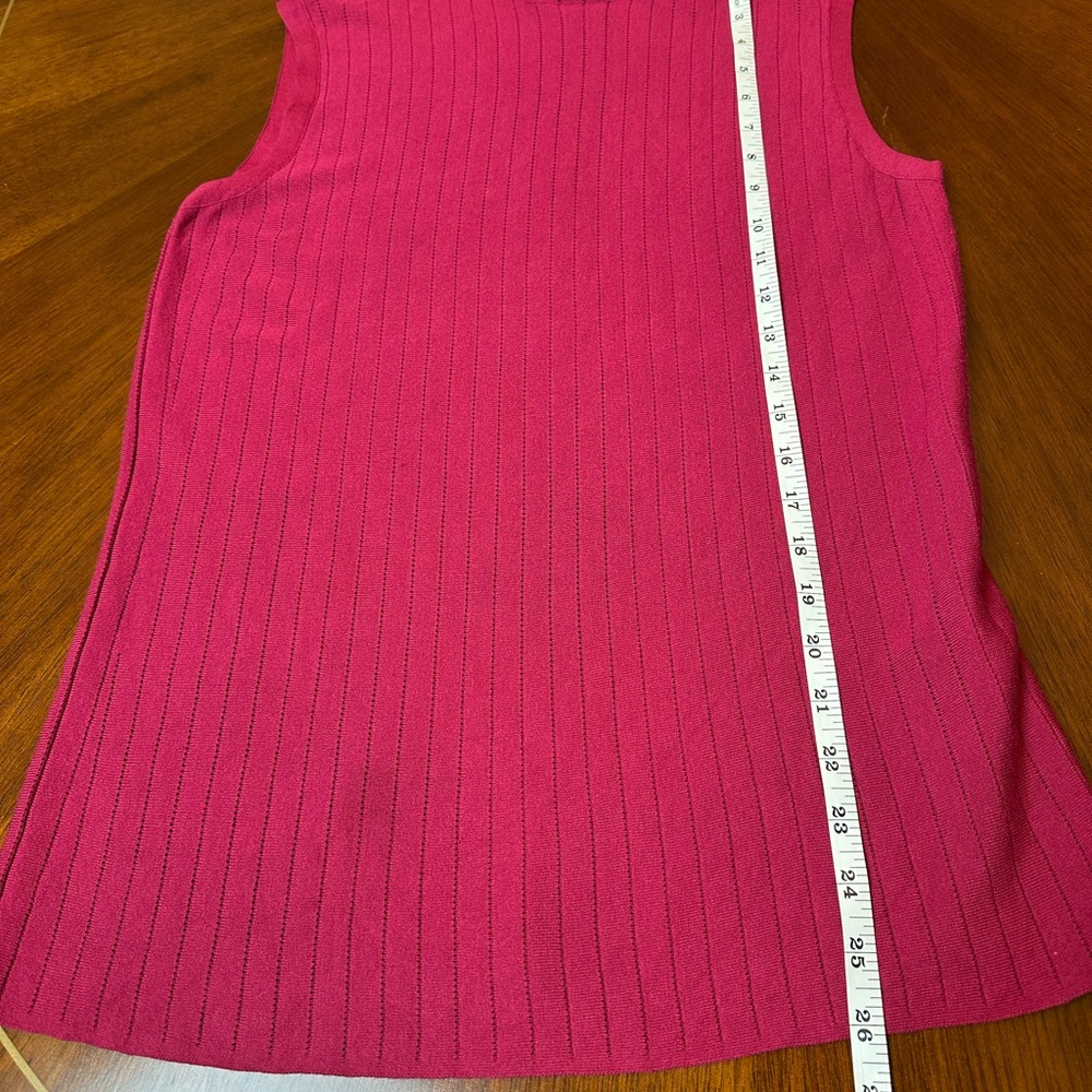 Lafayette 148 Elegant Ribbed Mock Neck Sleeveless Top | Magenta - Picture 6 of 8